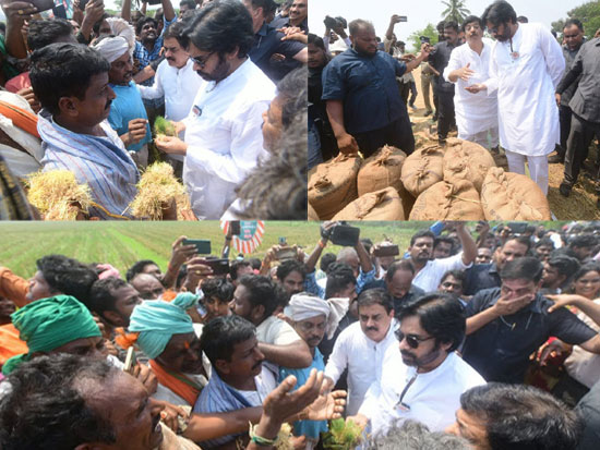 Pawan Kalyan Witnessing The Farmers Situation And Their Crops